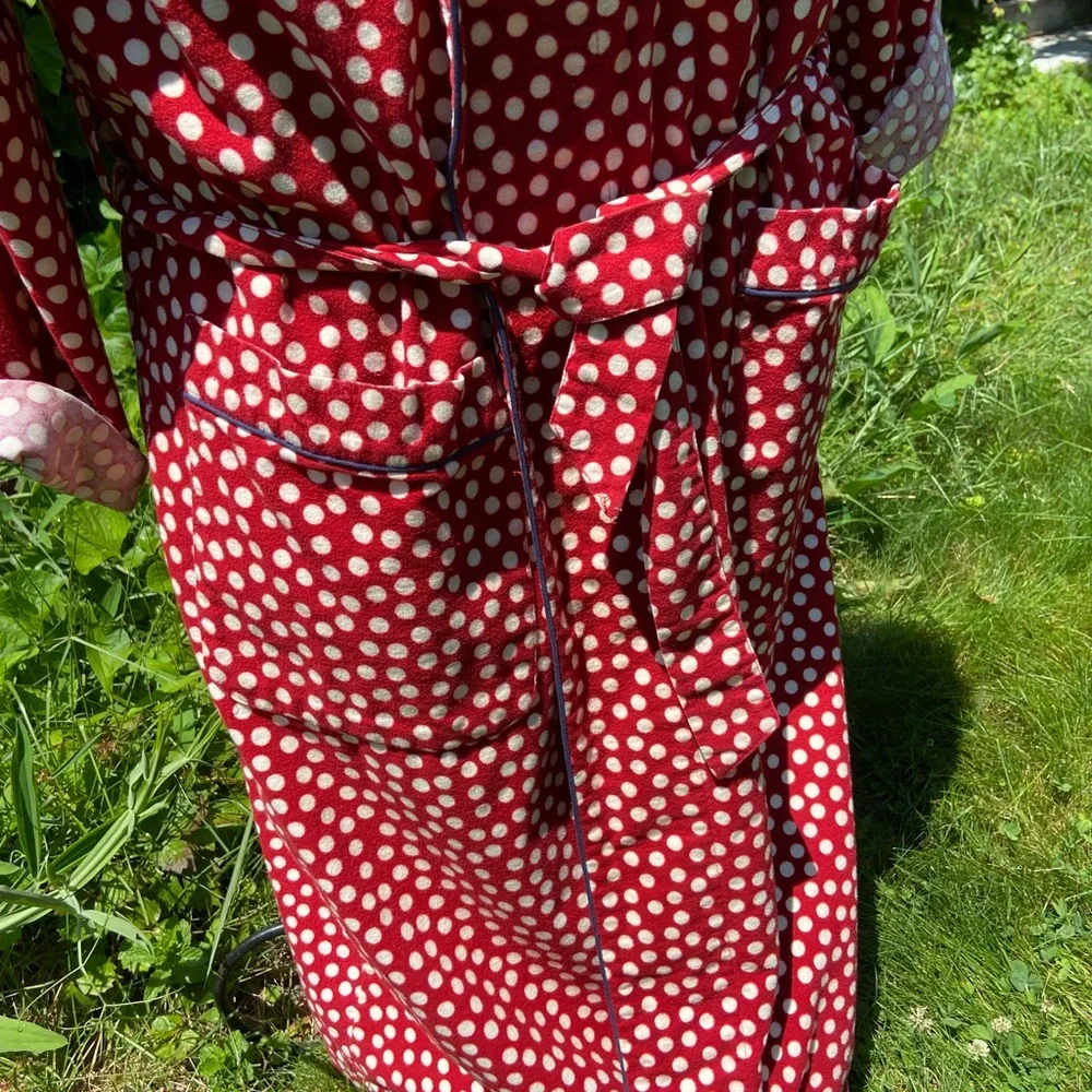 Polka Dot Flannel Bathrobe- vintage 90's - Picture 4 of 5